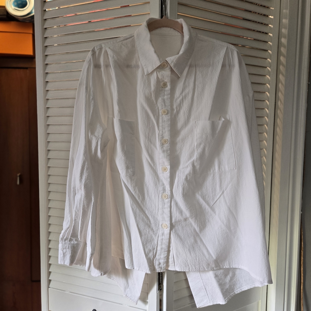 Open Criss Cross Back White Button Down Shirt for Women